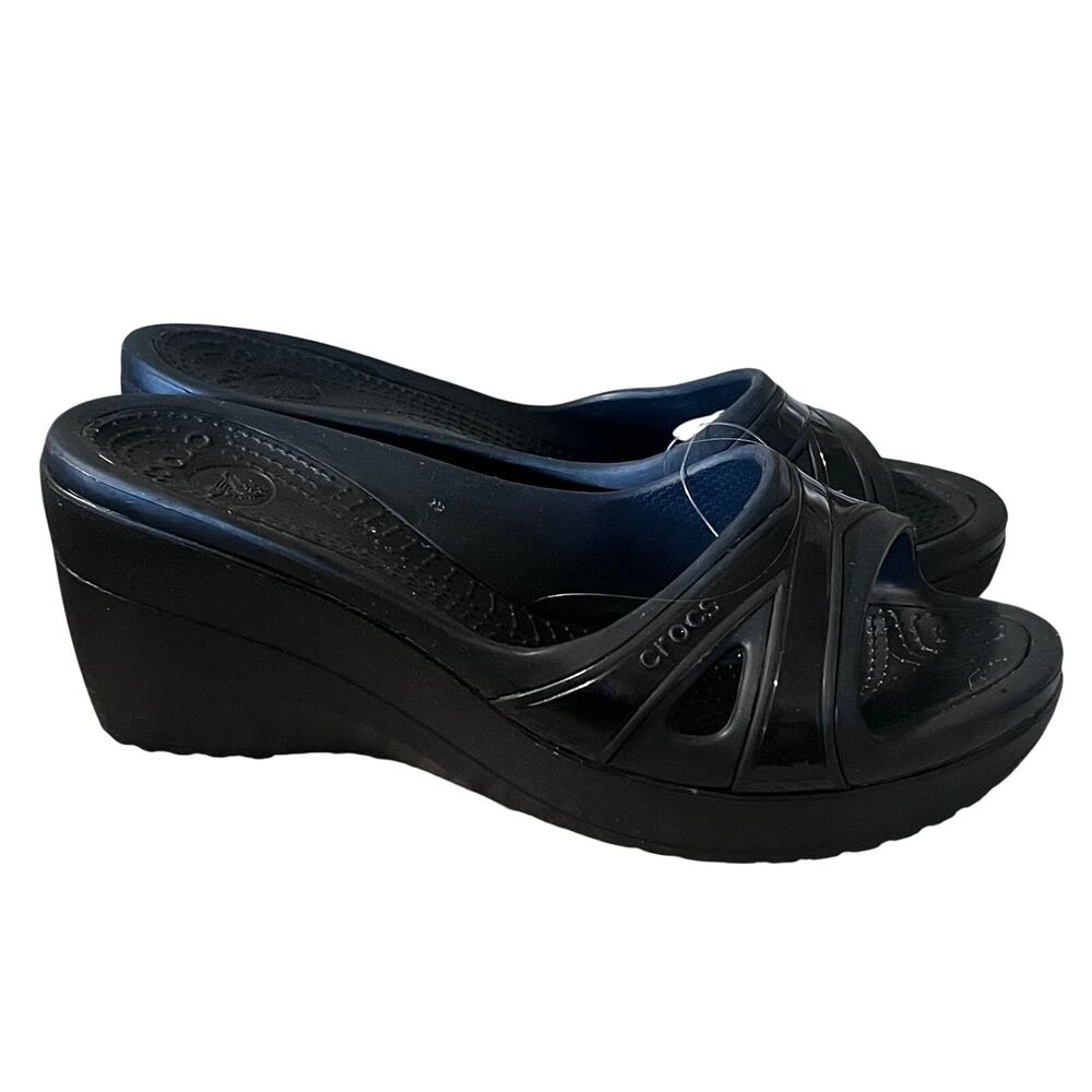 Crocs Sassari Wedge Slide Sandals Women’s Size 8 Black Open Toe Comfort Shoes